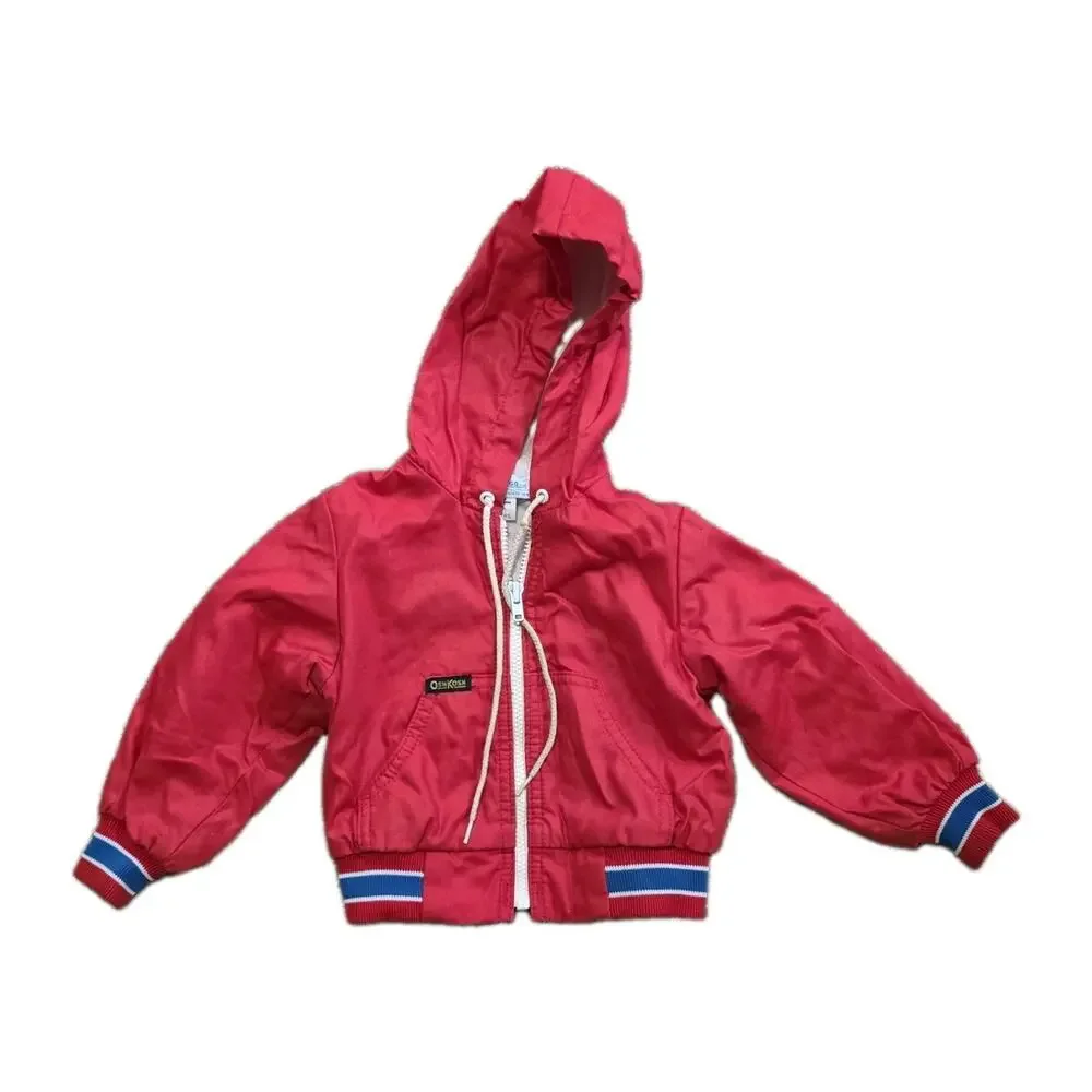 Vintage OshKosh Bgosh Windbreaker Jacket 18M Months Red Blue Full Zip Hooded 90s